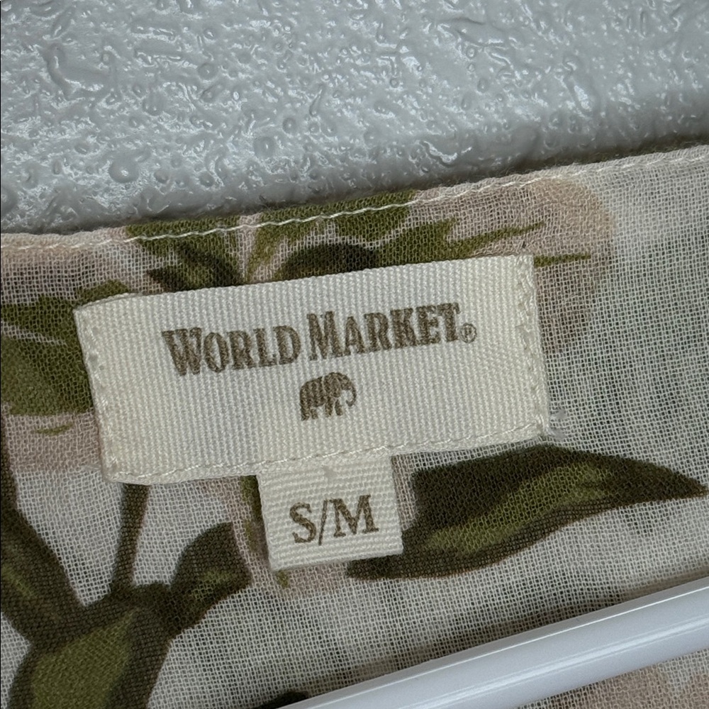 World Market Stella Ivory & Green Embroidered Floral Top S/M - Picture 2 of 6